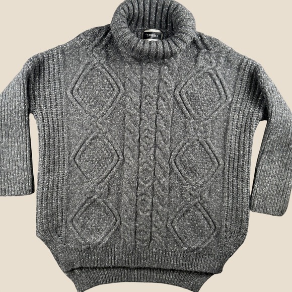 Jin Gu Xing Qi Sweaters - Sweater Womens L Gray Cable Knit Turtleneck Pullover Chunky Slouchy Grandpacore